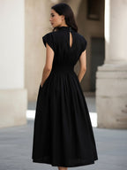 High Neck Smocked Waist Midi Dress
