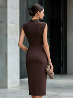 Neck Ruched Waist Sleeveless Midi Dress