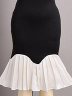 Elegant Black and White High Neck Midi Dress