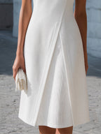 Pleated Panel Short Sleeve A-Line Dress