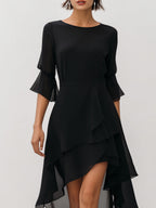 Asymmetric Layered Chiffon Hem Midi Dress