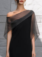 Sheer Overlay Asymmetrical One-Shoulder Midi Dress