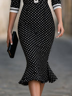 Polka Dot Contrast Collar Mermaid Midi Dress