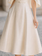 Elegant Satin Cape-Sleeve A-Line Midi Dress