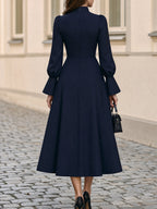 High Neck Gathered Bust  A-Line Midi Dress