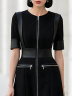 Zip Front Structured Midi Dress