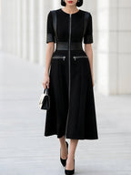 Zip Front Structured Midi Dress