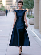 Boat-Neck Cap-Sleeve Midi Dress