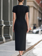 Pinstripe Button-Front Tailored Midi Dress