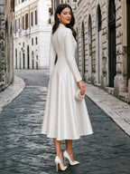 Lapel Blazer Bodice Midi Dress With Full A-Line Skirt