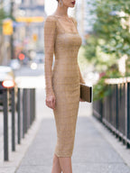Sequin Grid Mesh Midi Dress