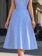 Striped Shirt Collar Fit-and-Flare Midi Dress