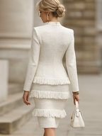 Ivory Tweed Fringe-Tiered Midi Dress