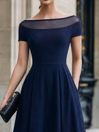 Off-Shoulder Illusion Mesh A-Line Midi Dress