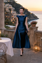 Boat-Neck Cap-Sleeve Midi Dress