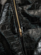 Glossy Croc-Effect Zip-Front Midi Dress