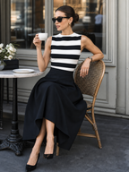 Chic Striped Sleeveless Midi Dress With Pockets