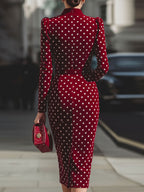 Vintage-Inspired Red Polka Dot Velvet Midi Dress