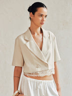 Double Breasted Lace Hem Short Sleeve Blazer