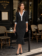 Polka Dot Contrast Collar Mermaid Midi Dress