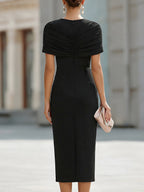 Elegant Draped Ruched Bodycon Midi Dress