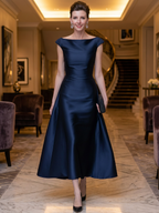 Boat-Neck Cap-Sleeve Midi Dress